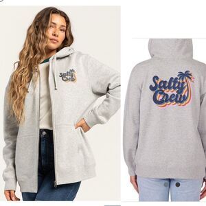 SALTY CREW Heather Grey Seventies Zip Hoodie-XL {NWT}